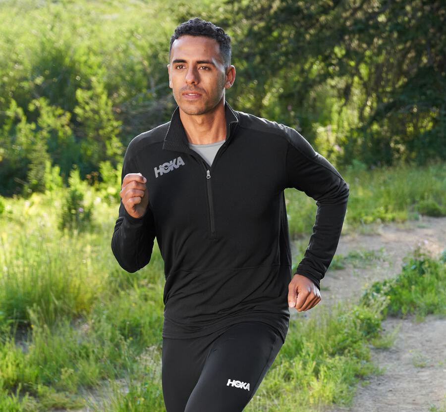 Hoka Australia One One 1/2 Zip Midlayer - Mens Tops Black - KDWFJ-7218